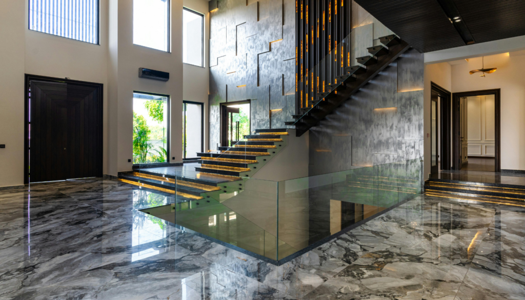 luxury entry way, foyer, and staircase showcasing design ideal for Instagram for luxury interior designers