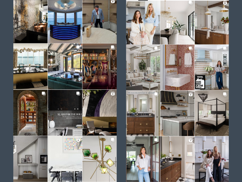 Screenshots of Instagram grids for 2 interior design firms. 2 3x4 grids of Instagram photos
